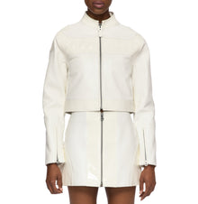 Cropped Patent Leather Moto Jacket | Snow White