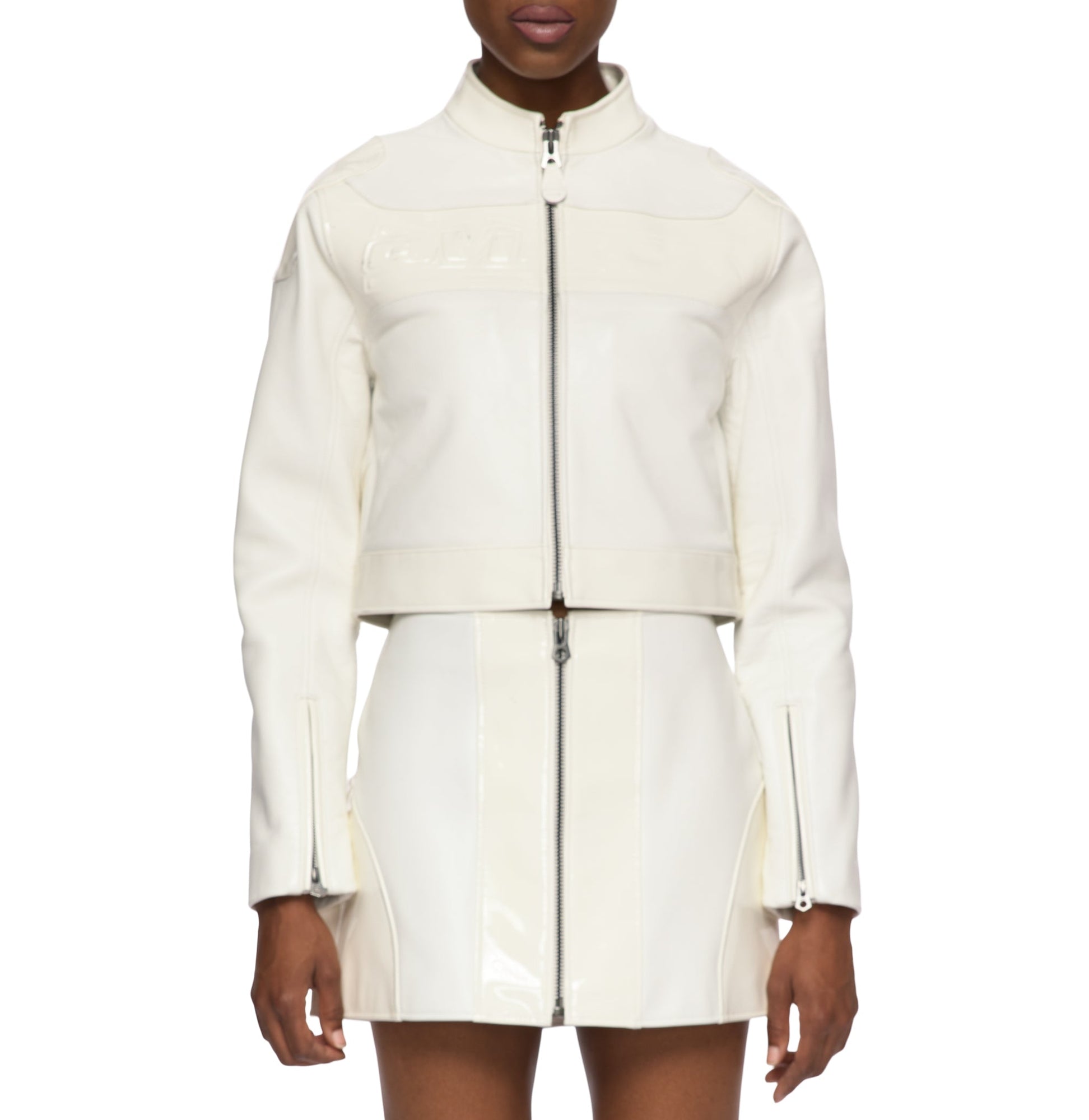 Cropped Patent Leather Moto Jacket | Snow White