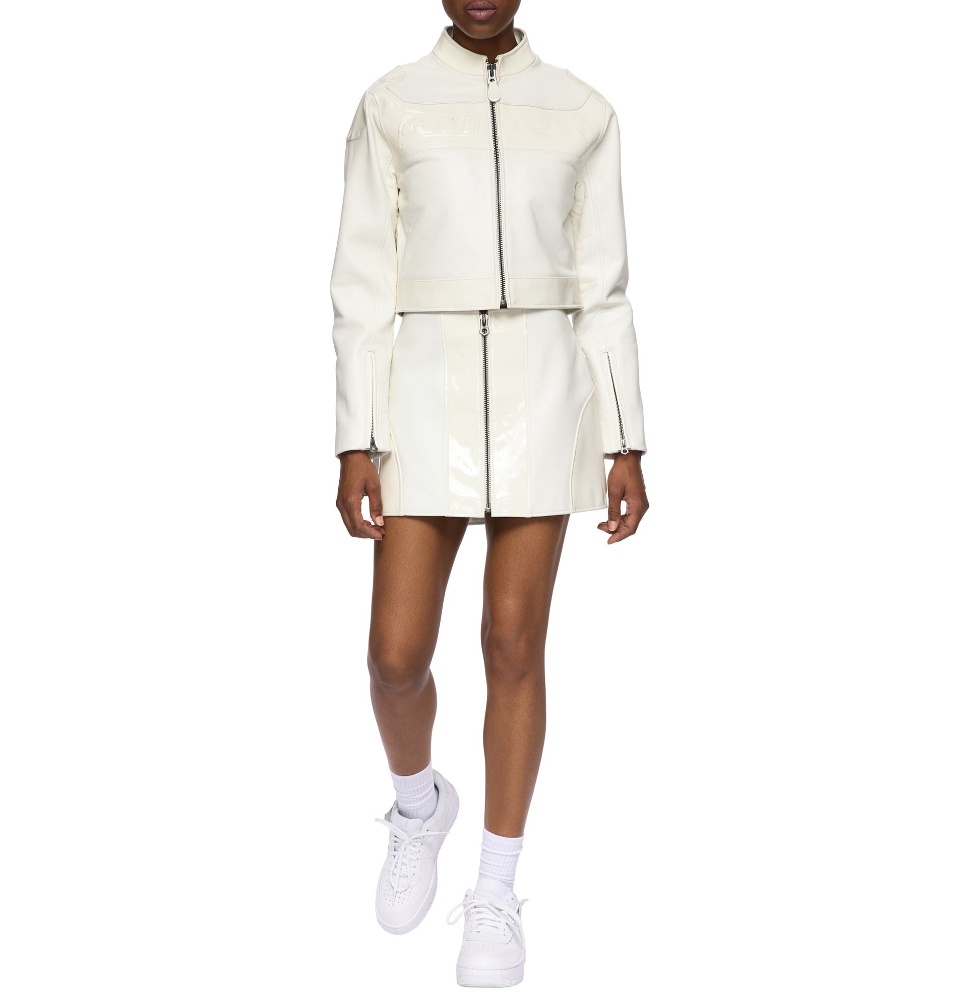 Patent Leather Moto Skirt | Snow White