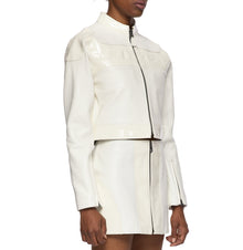 Cropped Patent Leather Moto Jacket | Snow White