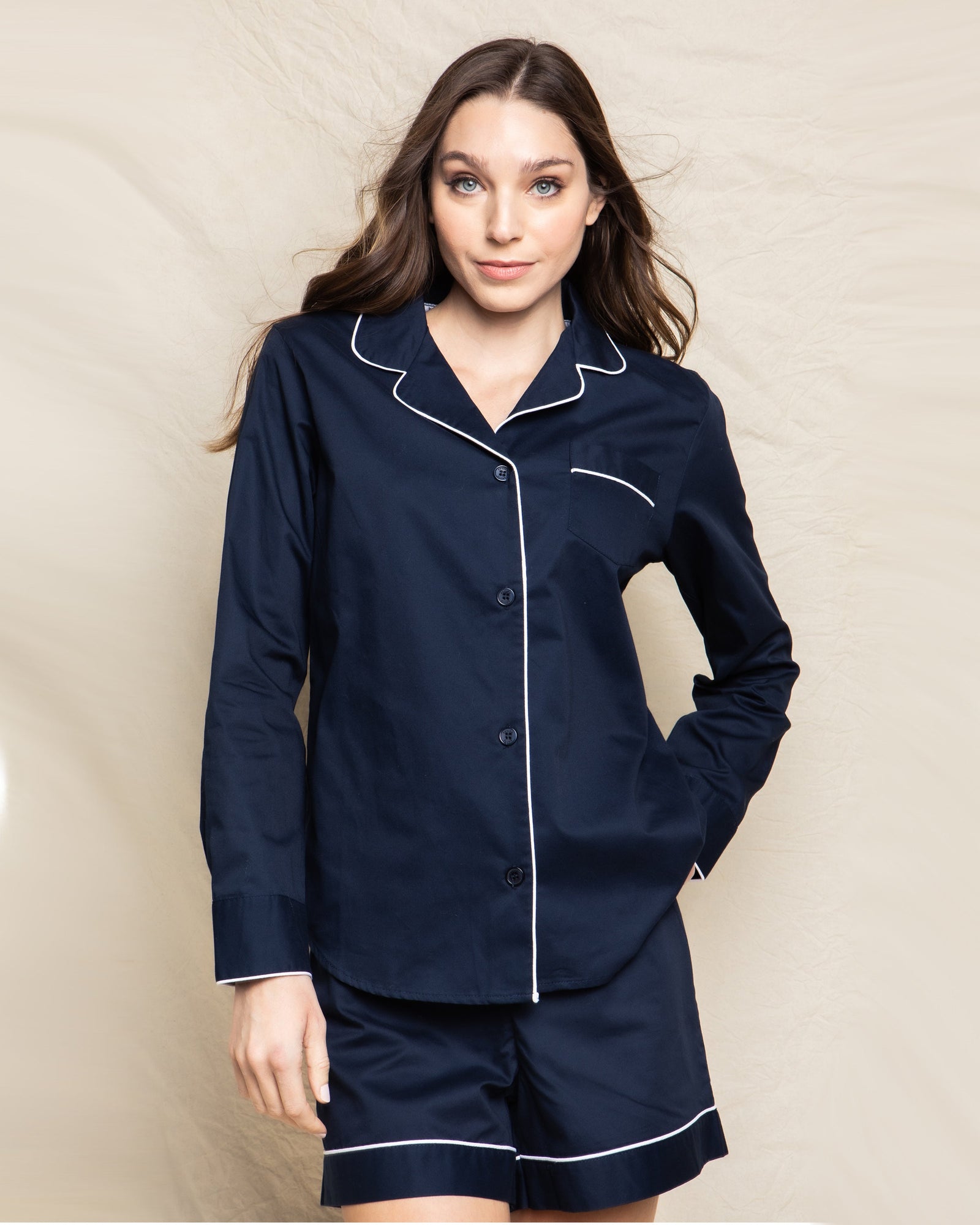 Womens | Twill Long Sleeve Short Set | Navy