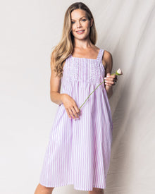 Women's Twill Charlotte Nightgown | Lavender French Ticking