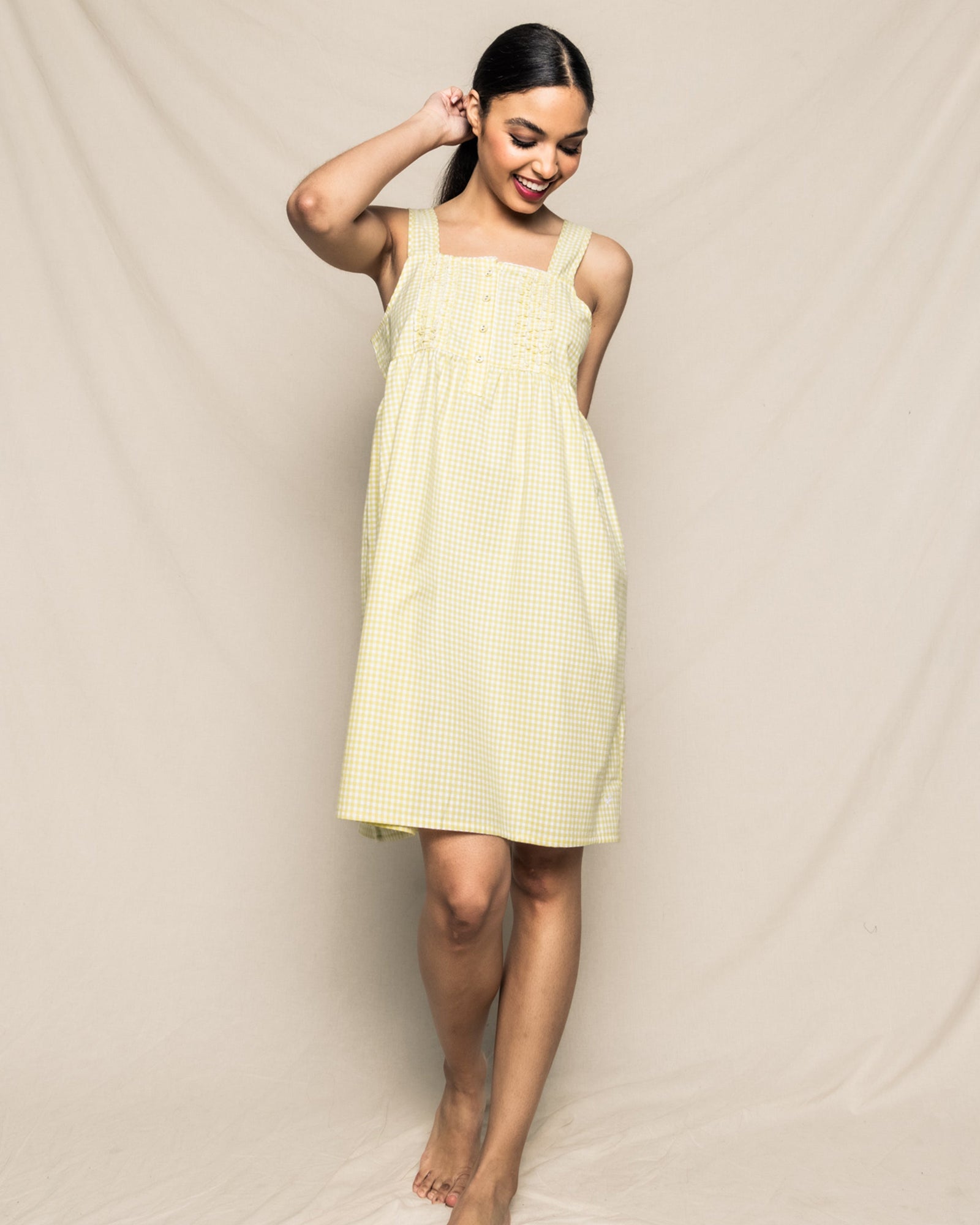 Women's Twill Charlotte Nightgown | Yellow Gingham