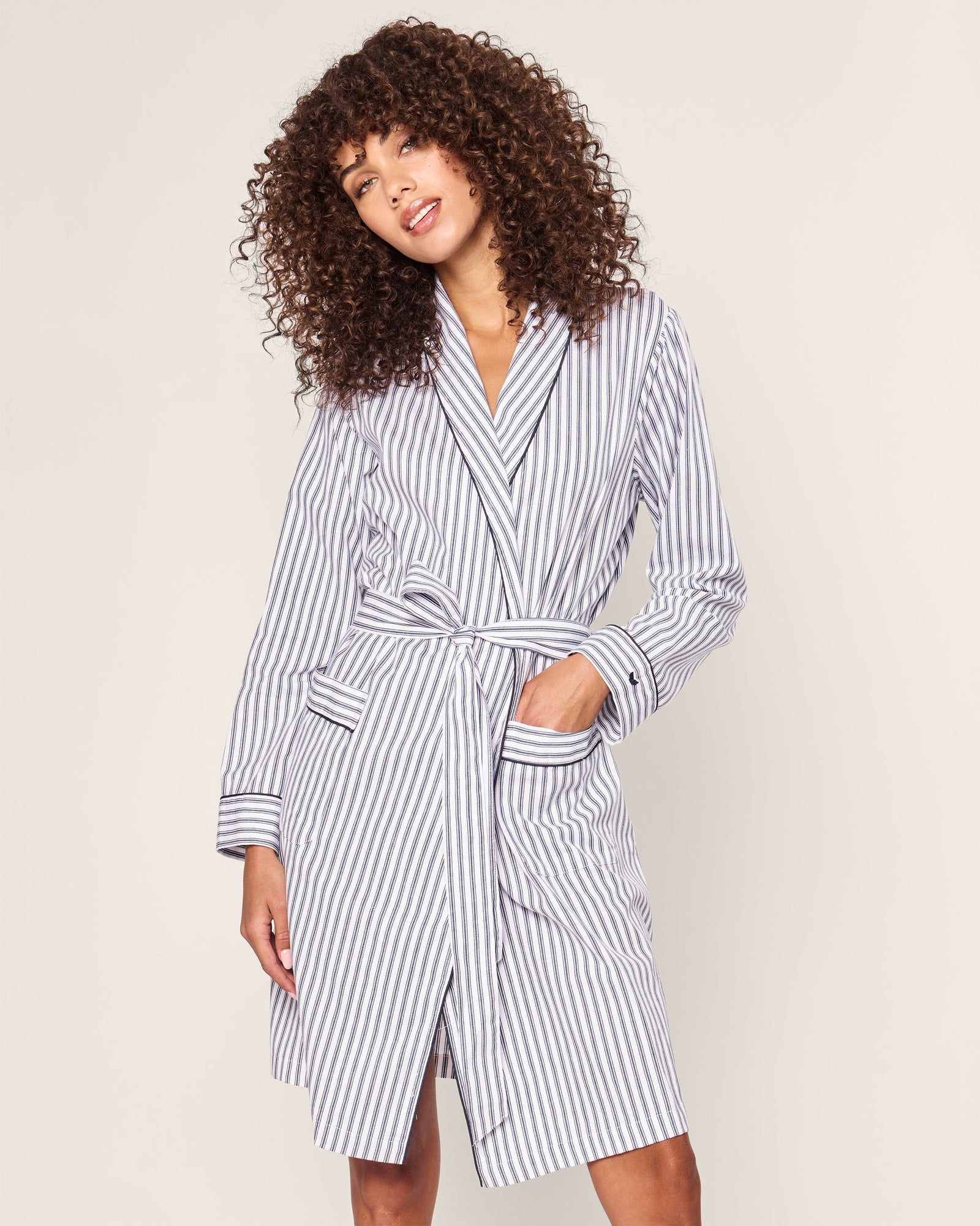 Women's Twill Robe | Navy French Ticking