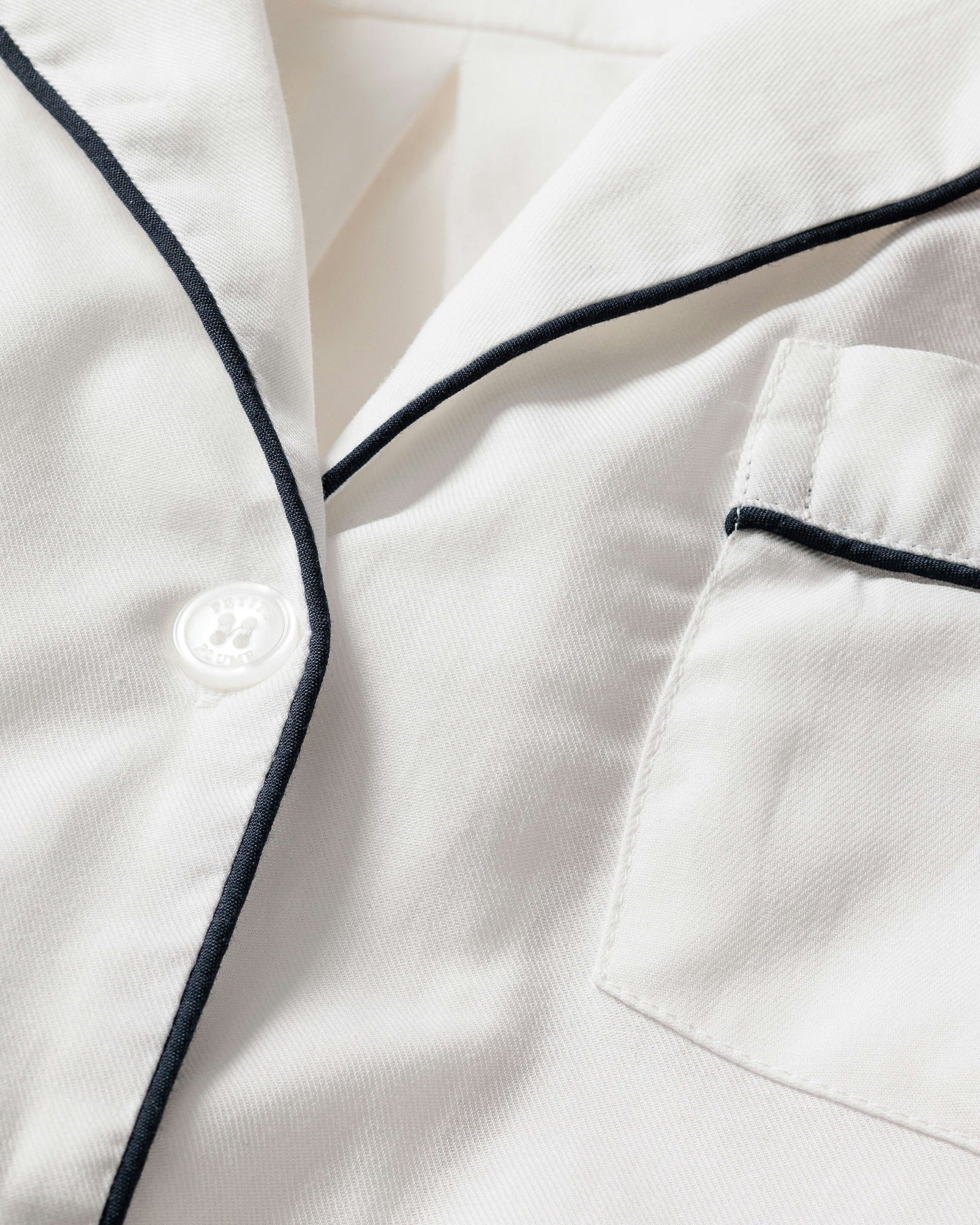 Womens | Twill Pajama Short Set | White with Navy Piping