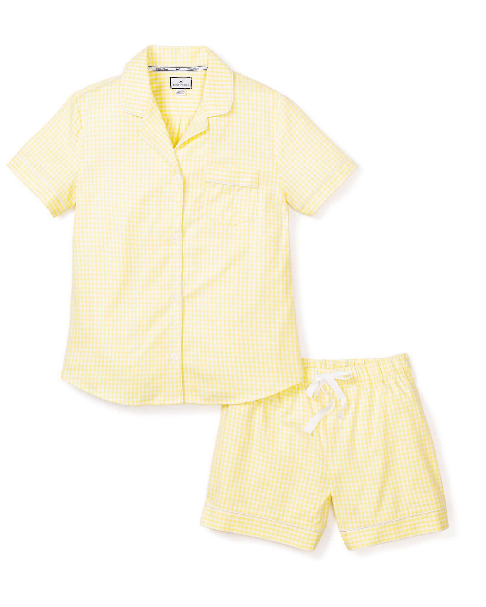 Women's Twill Pajama Short Set | Yellow Gingham