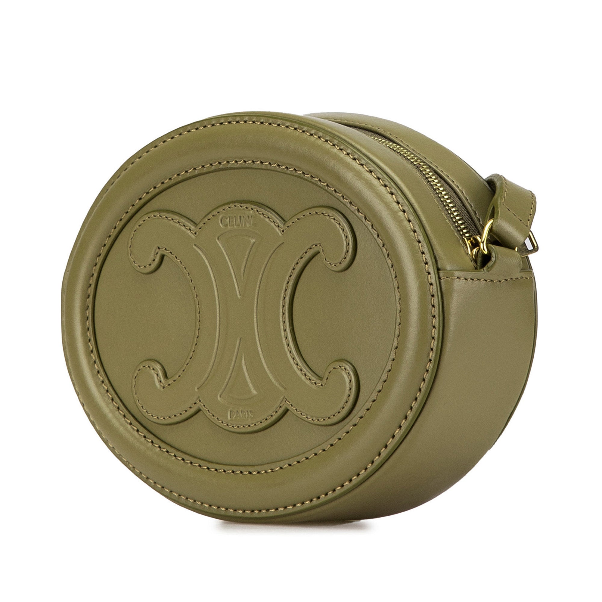 Celine | Pre-Owned Small Calfskin Cuir Triomphe Oval Crossbody | Green/Olive Green