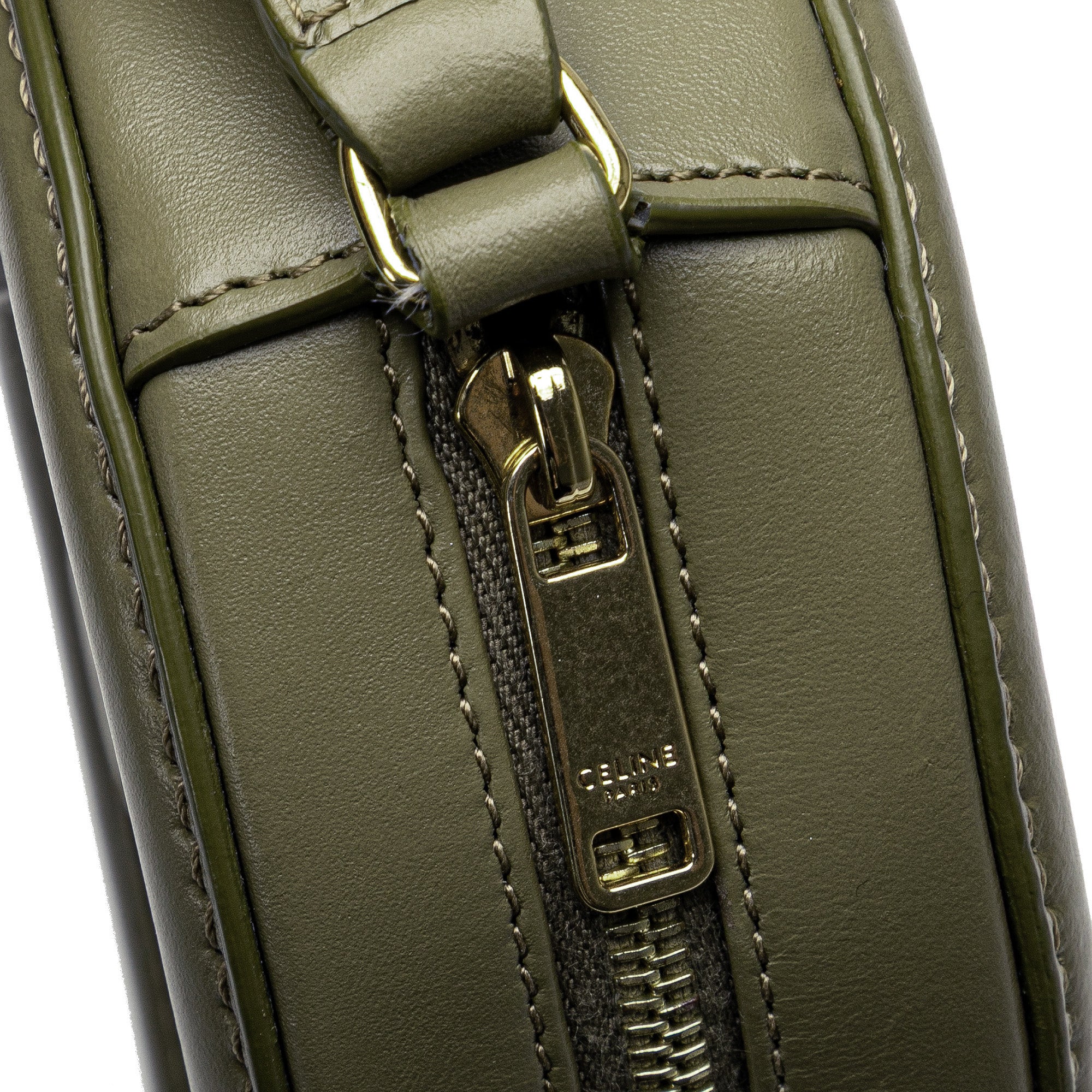 Celine | Pre-Owned Small Calfskin Cuir Triomphe Oval Crossbody | Green/Olive Green