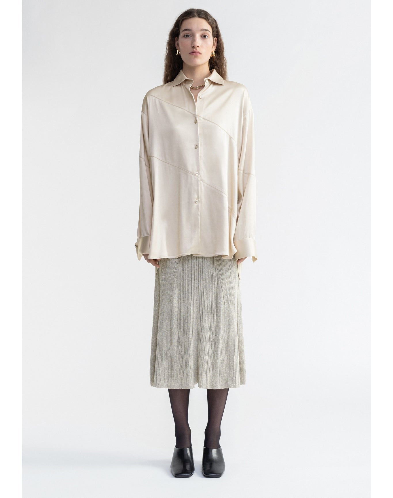 Abigail | Oversized Satin Shirt | Silver