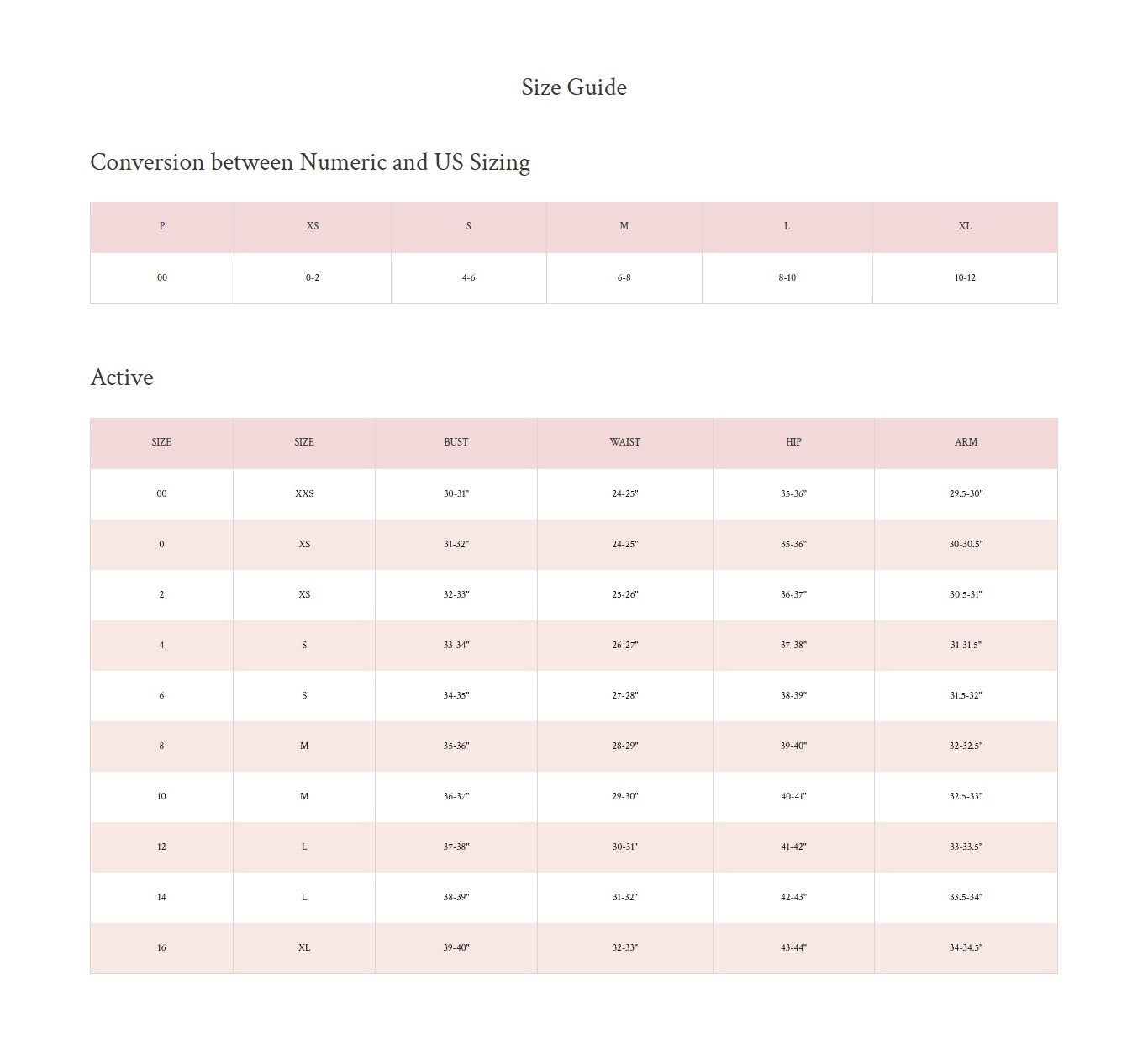 Product size guide