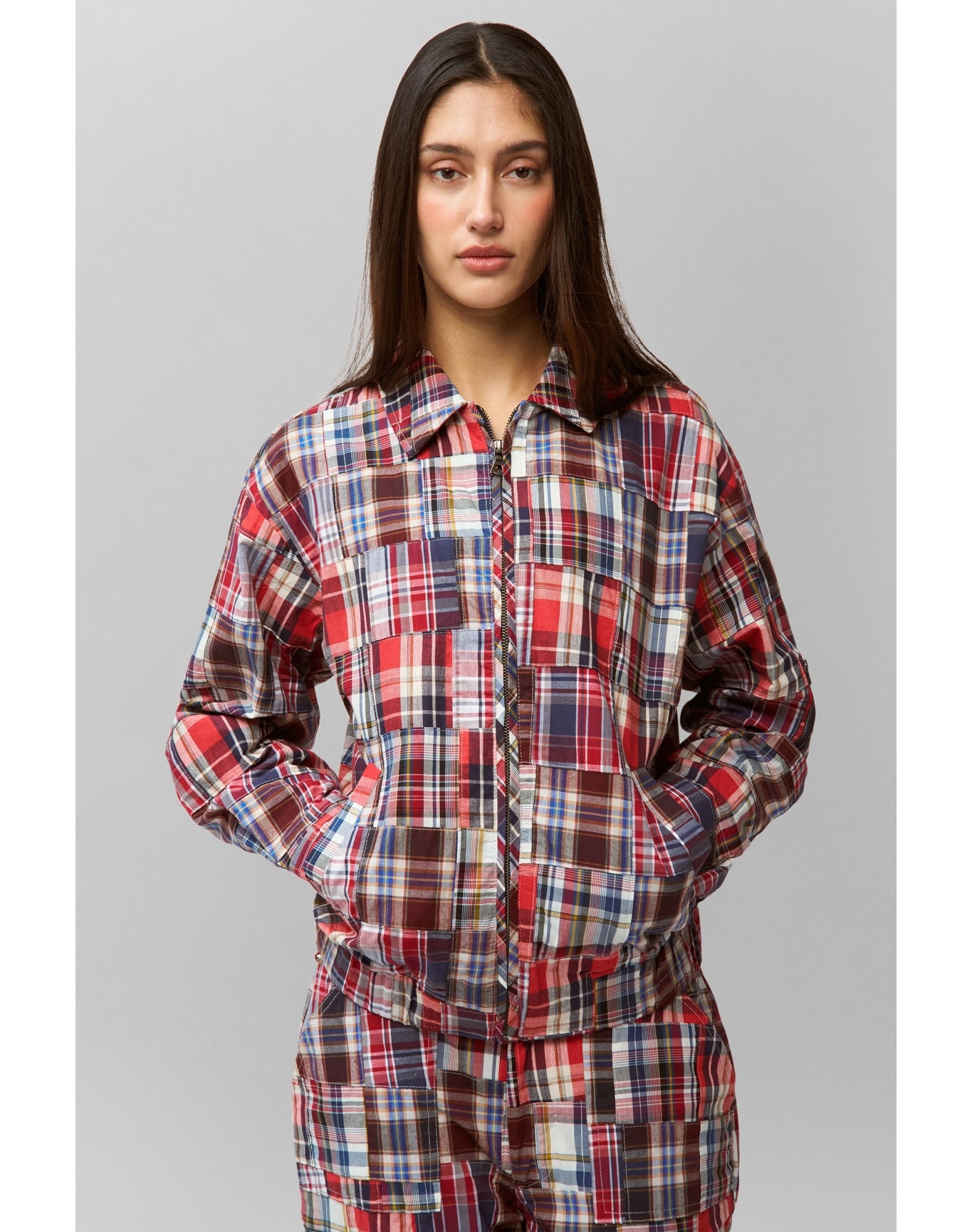 Adrian Patchwork Bomber | Blue Multi Plaid