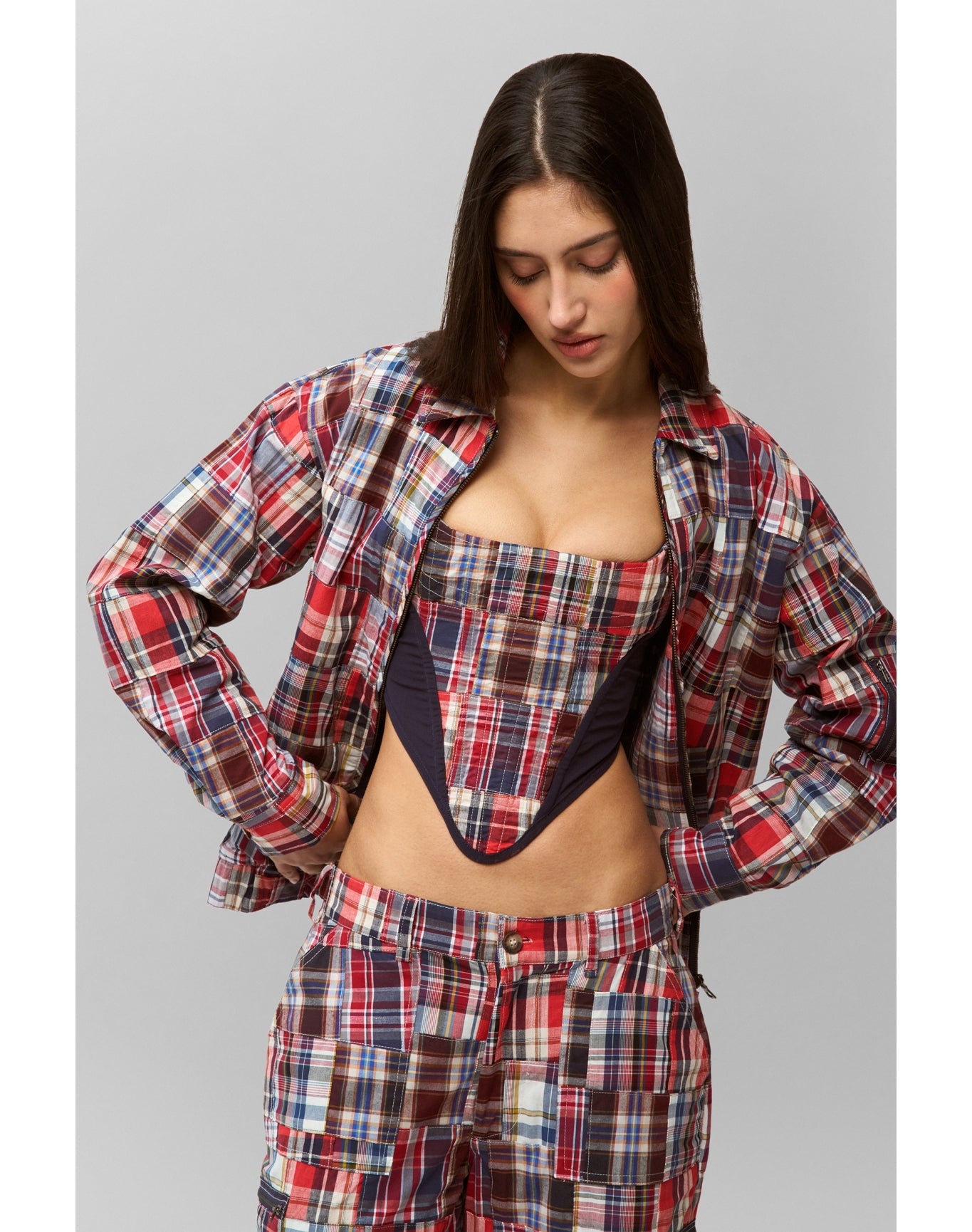 Adrian Patchwork Bomber | Blue Multi Plaid