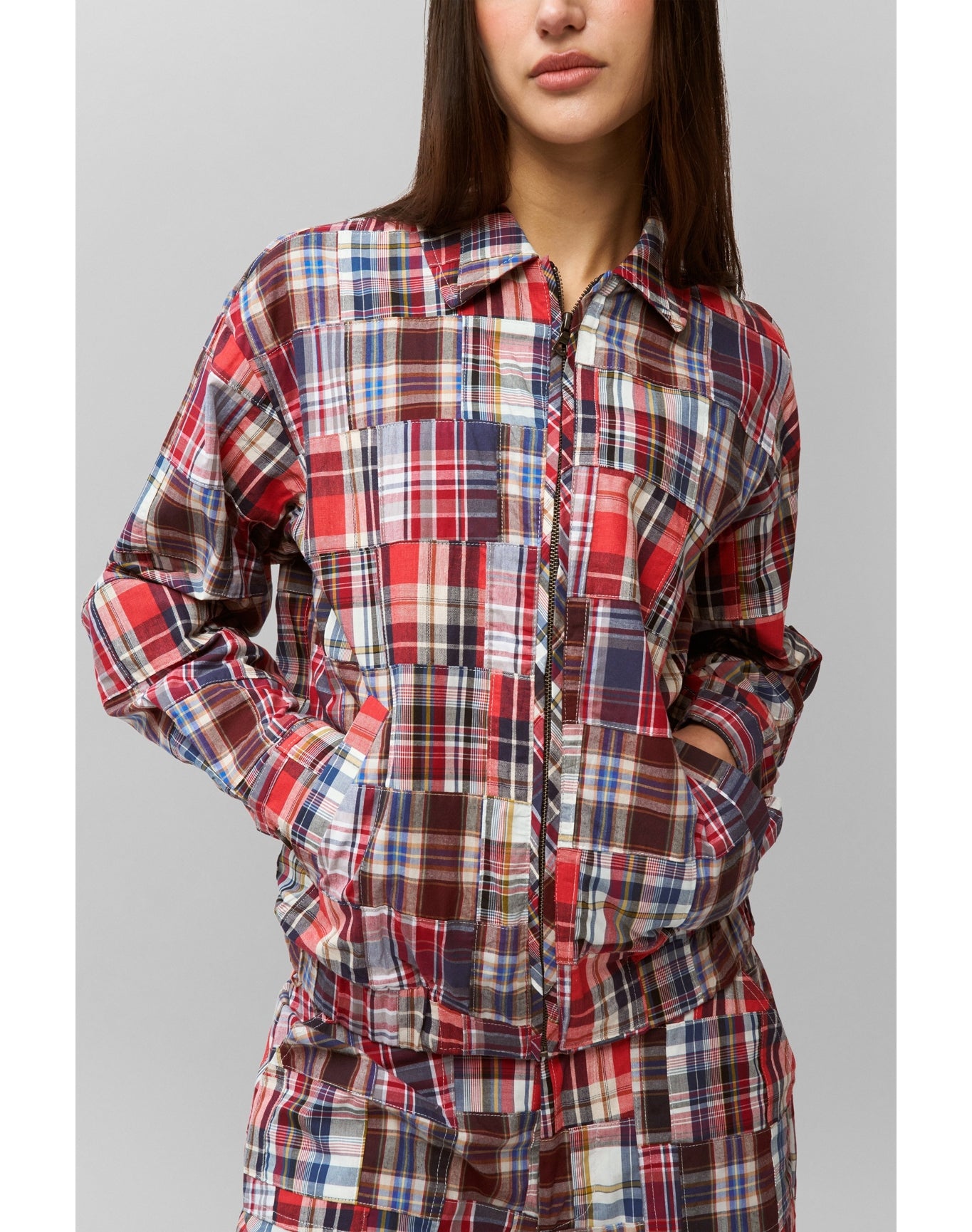 Adrian Patchwork Bomber | Blue Multi Plaid