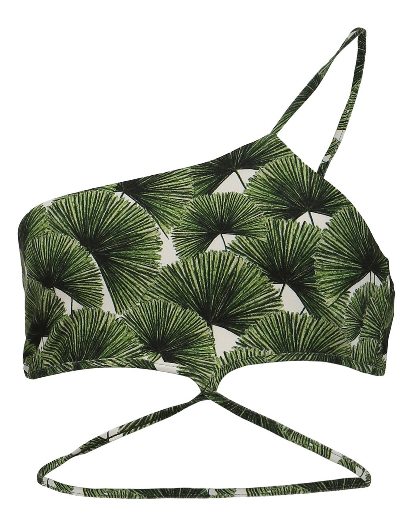 Agua by Agua Bendita | Women | Azucena Asymmetrical Leaf Print Bikini Top | Green