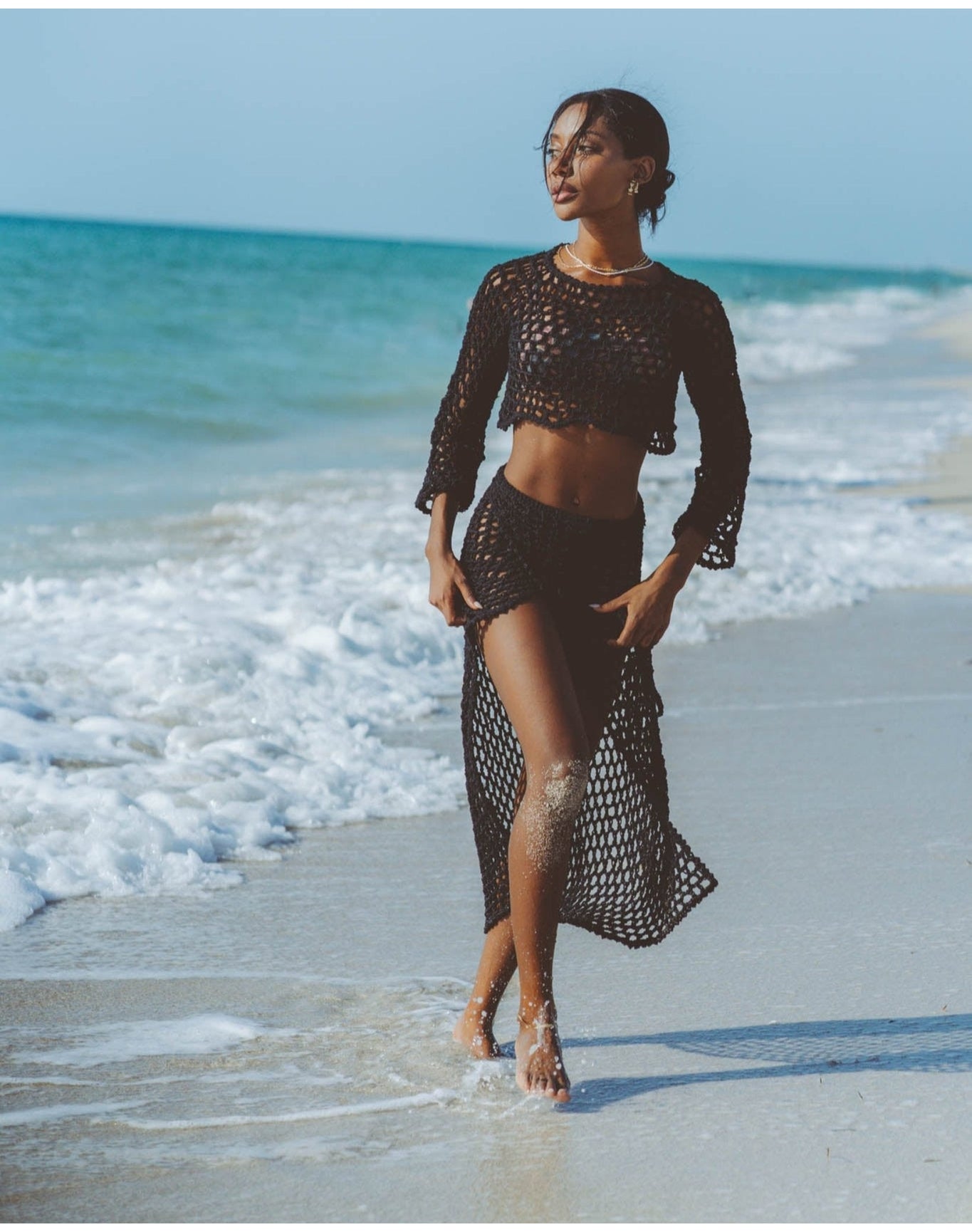 Alessia Long Crochet Skirt | Black