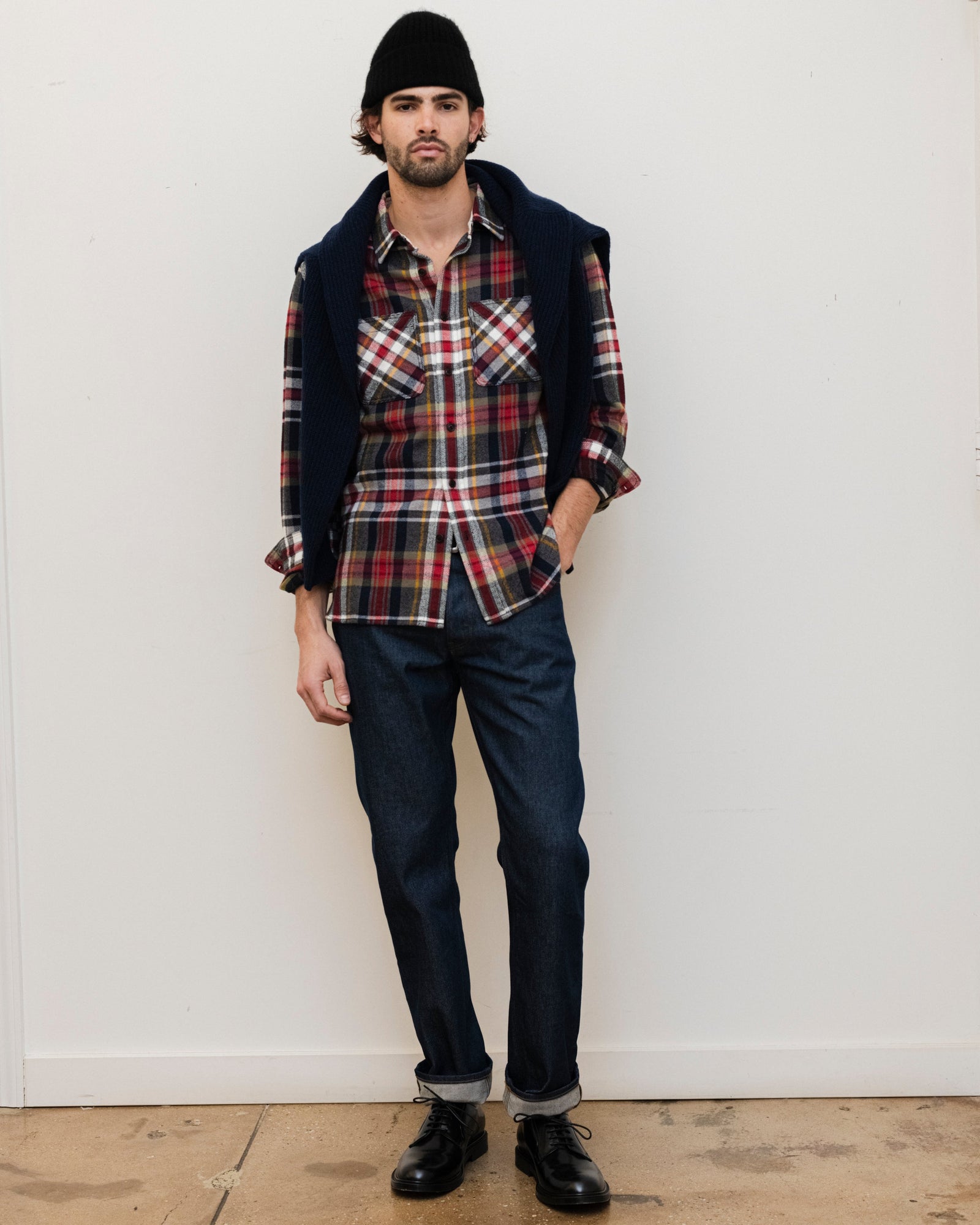 Men | Chore Shirt | Vintage Wash Flannel Red x Navy Plaid