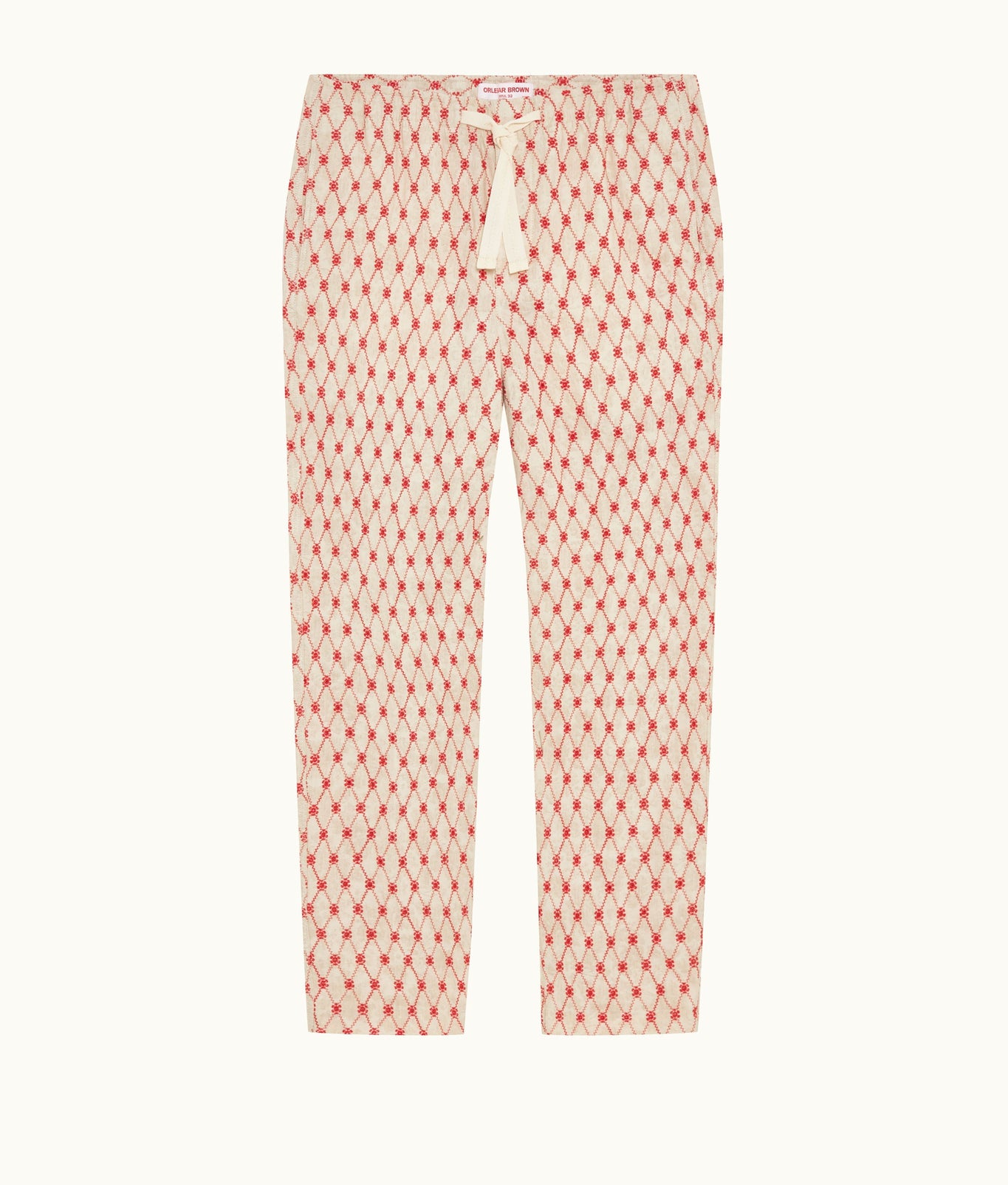 Alex Relaxed Fit Lattice Embroidery Jacquard Trousers | Summer Red/White Sand