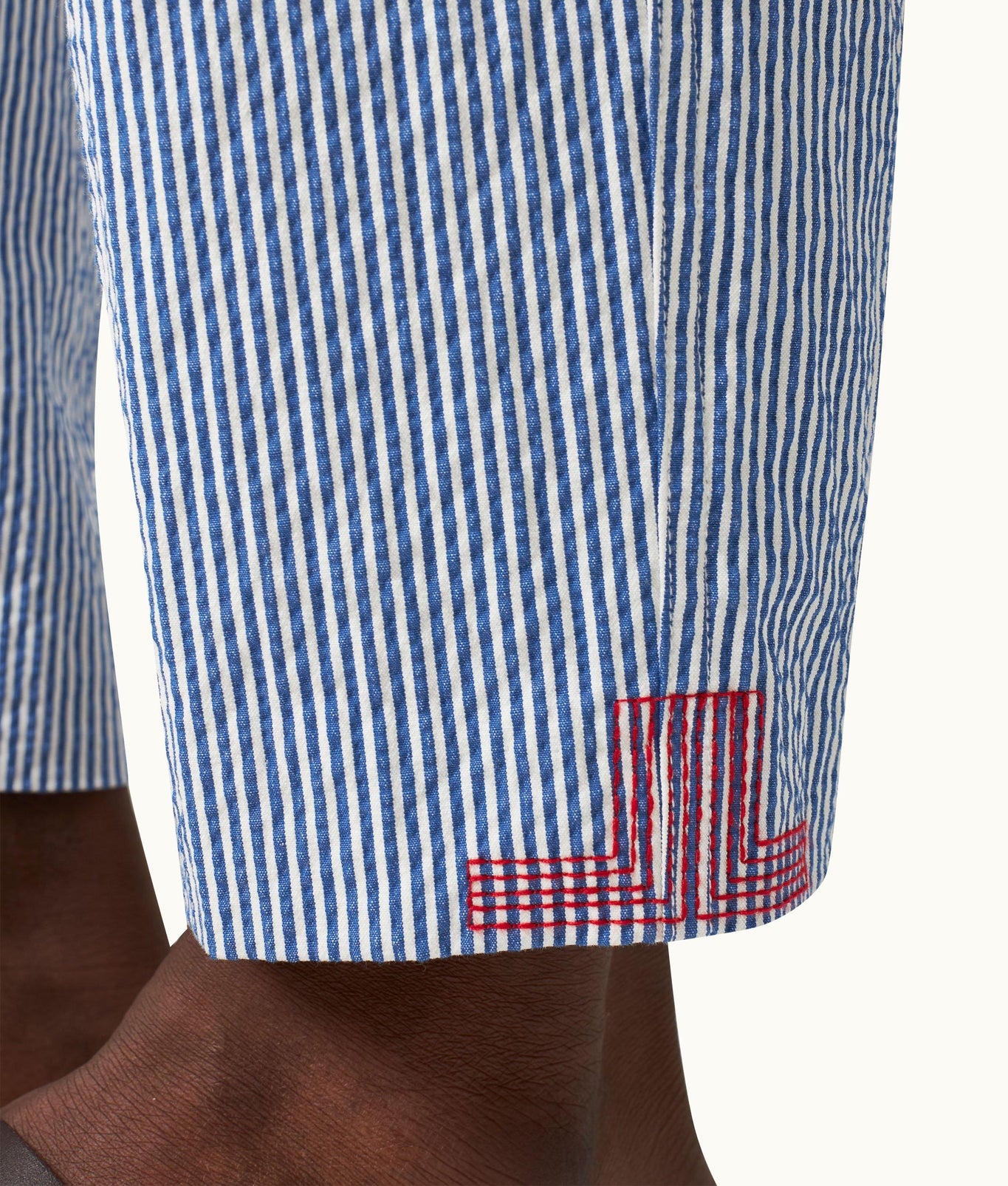 Alex Seersucker Seersucker Relaxed Fit Drawcord Trousers | Blueberry/White Stripe