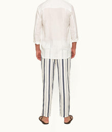 Alex Stripe Stripe Relaxed Fit Linen-Cotton Drawcord Trousers | Azul Blue/Cashew