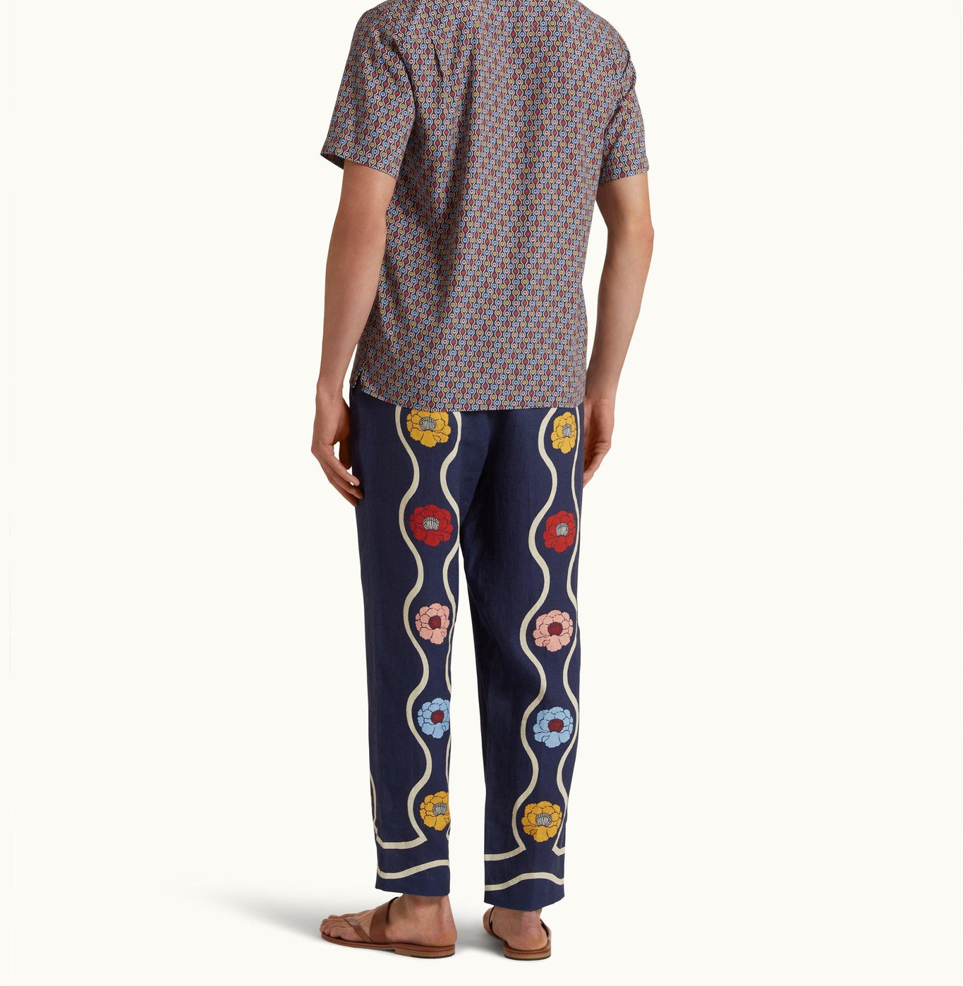 Alex Whitsun Print Linen Relaxed Fit Trousers | Midnight Navy