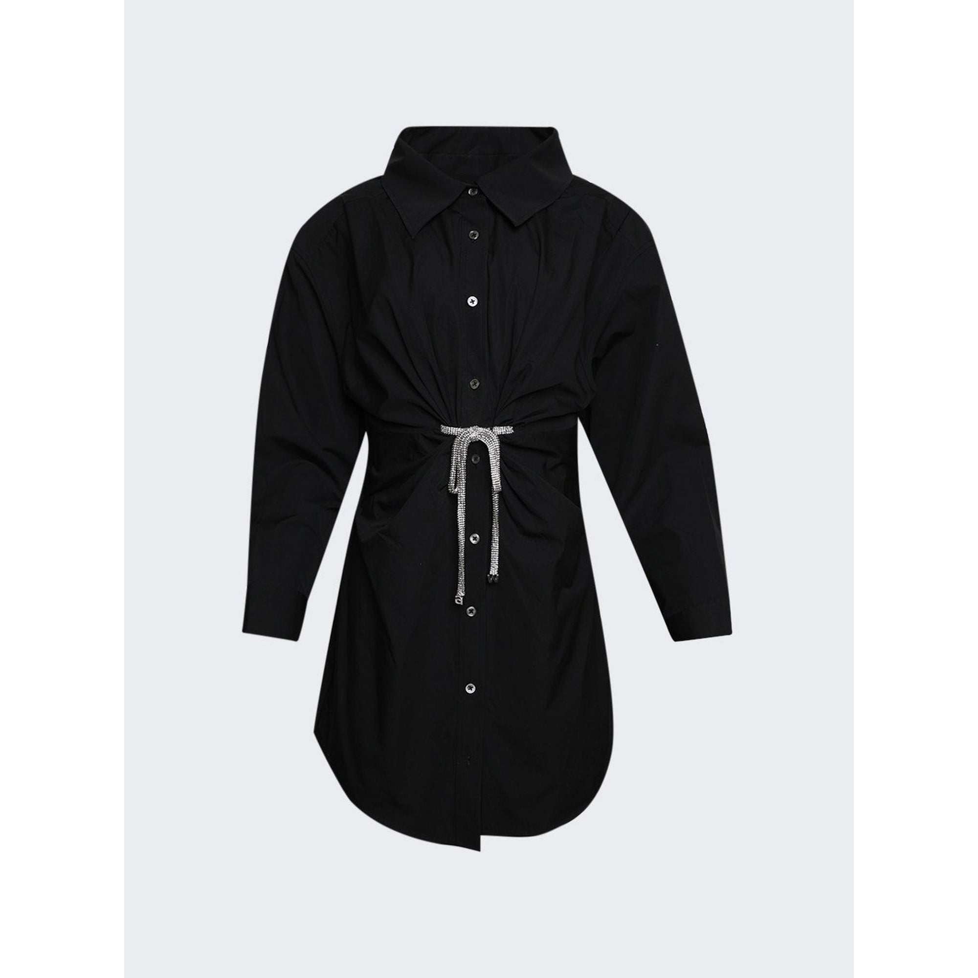 Alexander Wang | Crystal Tie Twist Dress In Cotton Poplin | Black