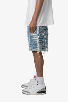 Allover Frayed Denim Shorts | Blue