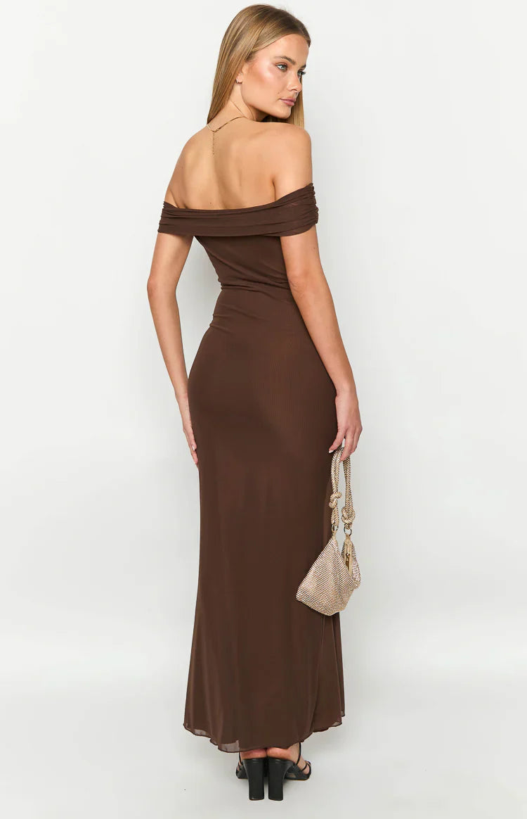brown floor length dress Amabella Maxi Dress