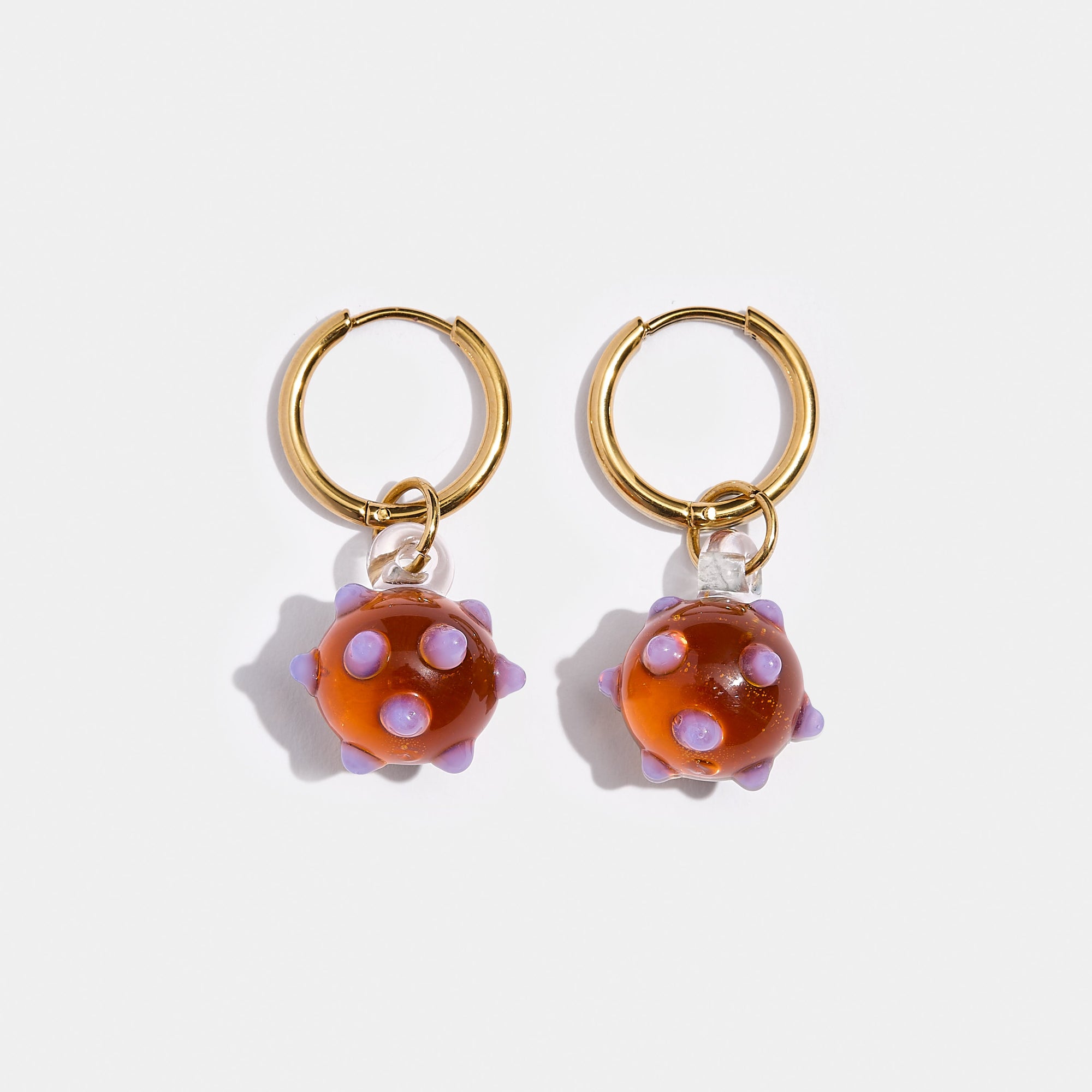 Amber Glass | Globe Earrings | Gold