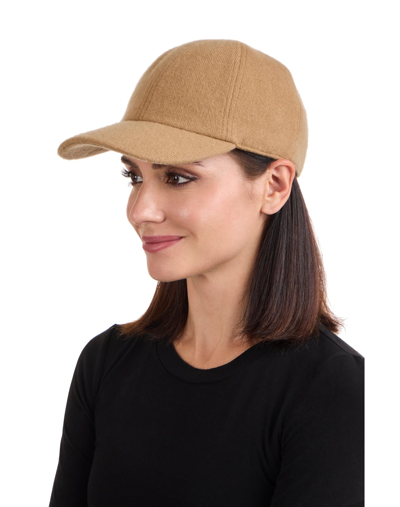 Amicale Cashmere | Women | Cashmere Blend Knit Baseball Cap | Camel