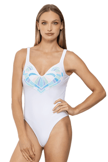 Amor Hand - Beaded Embellished One - Piece Swimsuit - White - Self - Adore
