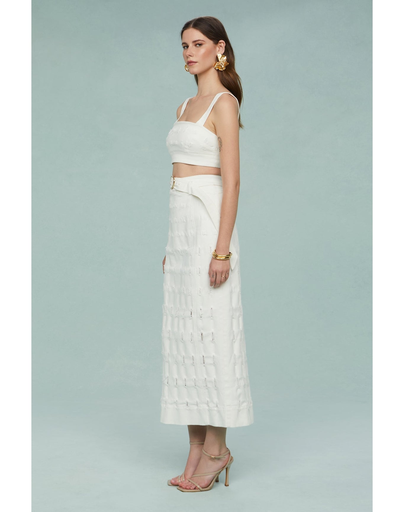 Amur | Jay Textured Twill Midi Skirt | SEA SALT
