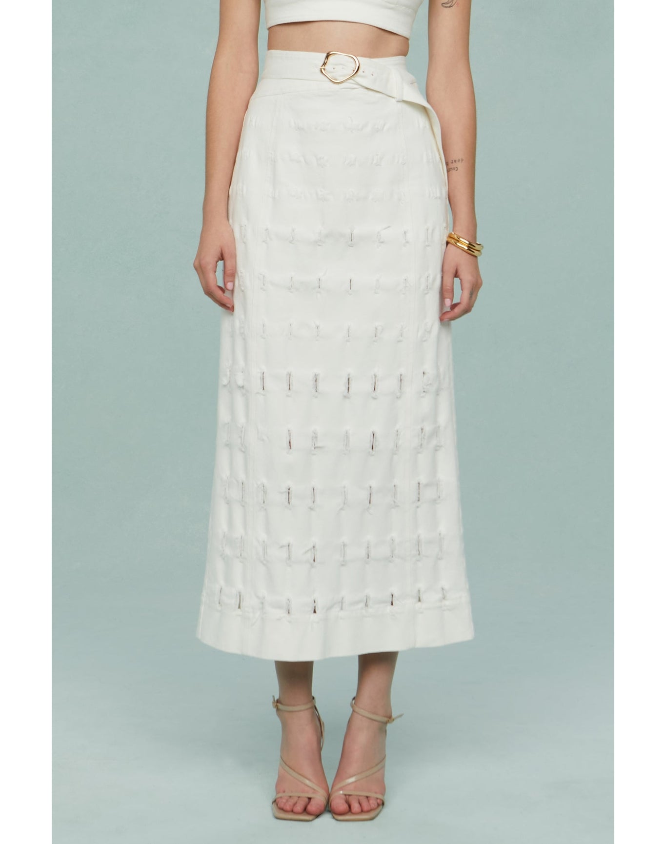 Amur | Jay Textured Twill Midi Skirt | SEA SALT