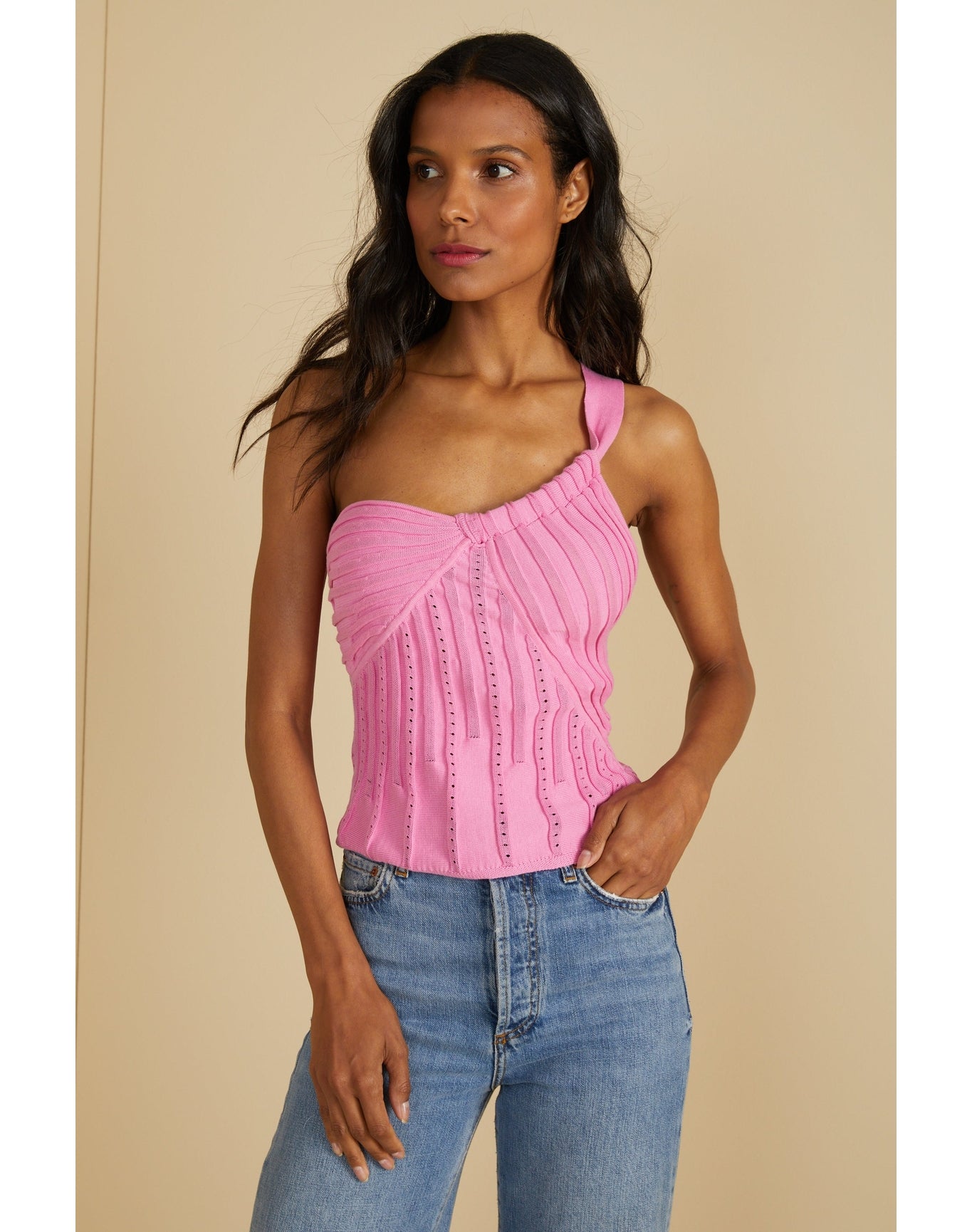 Amur | Rena One Shoulder Knit | Pink Lotus