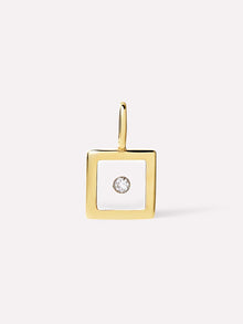 Square Floating Charm Pendant | 10K Solid Gold | 0.02 CTW Diamond/Clear Enamel