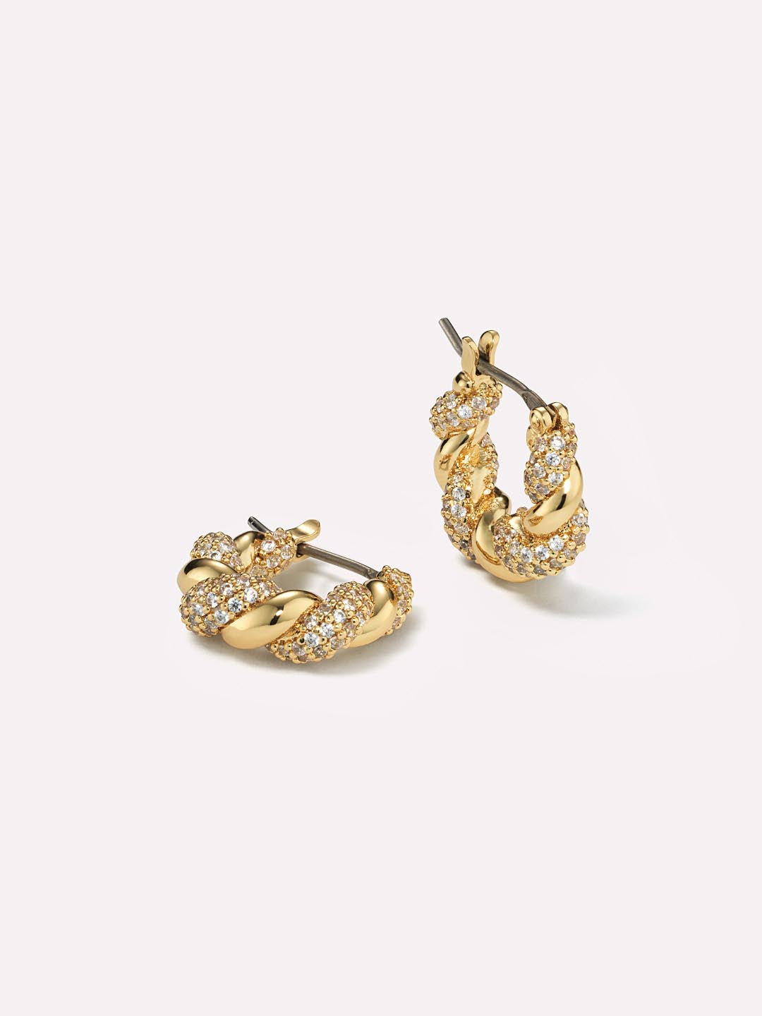Paris Small Pave Twisted Hoop Earrings | 14K Gold Dipped | Cubic Zirconia