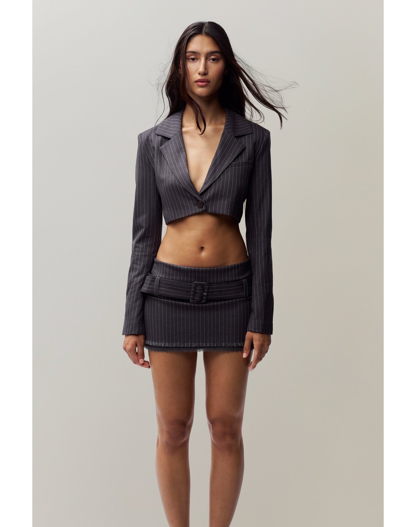 Andra Pinstripe Mini Skirt | Pinstripe Charcoal