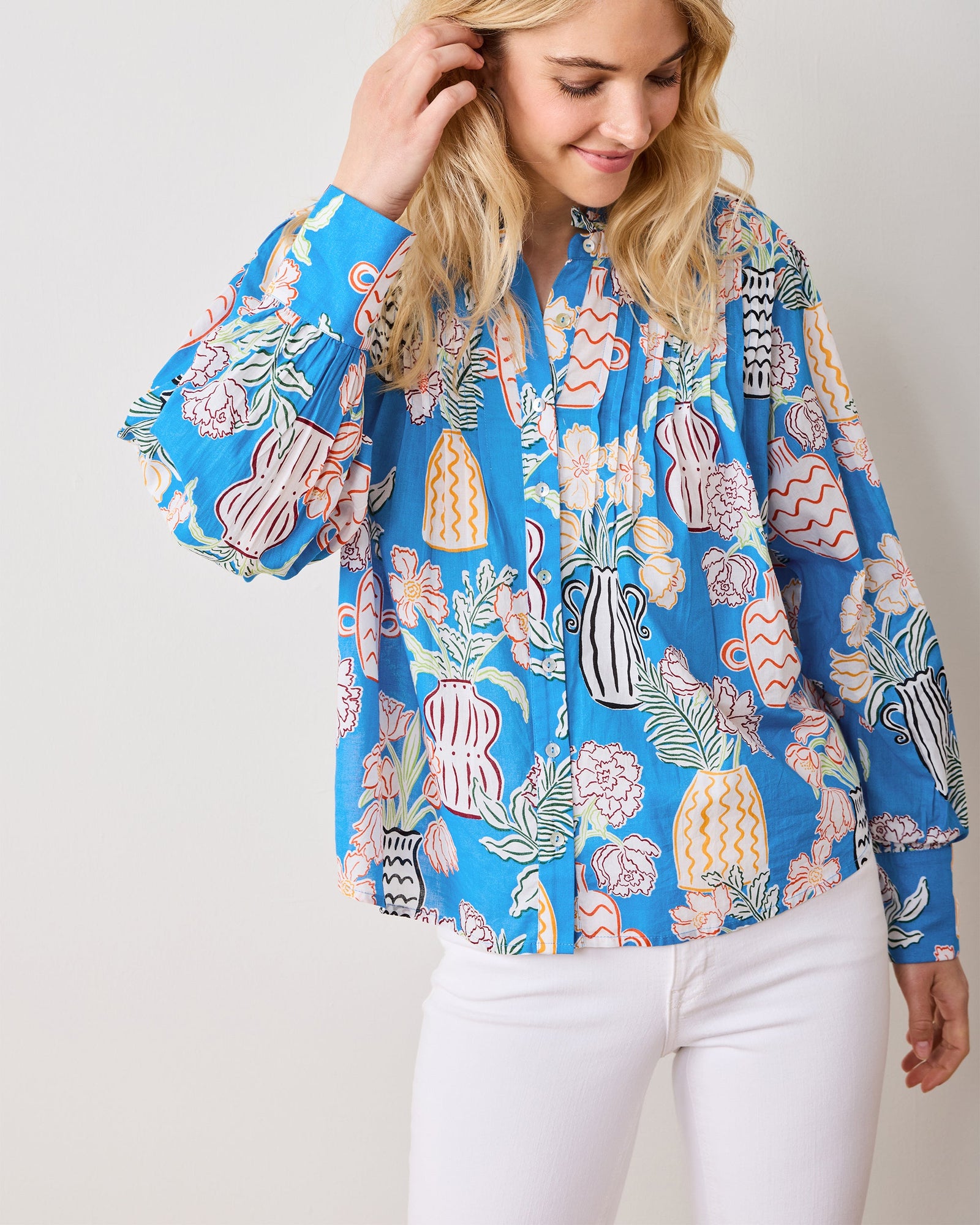 Antique Vases - On a Whim Blouse - Blue Sky - Printfresh