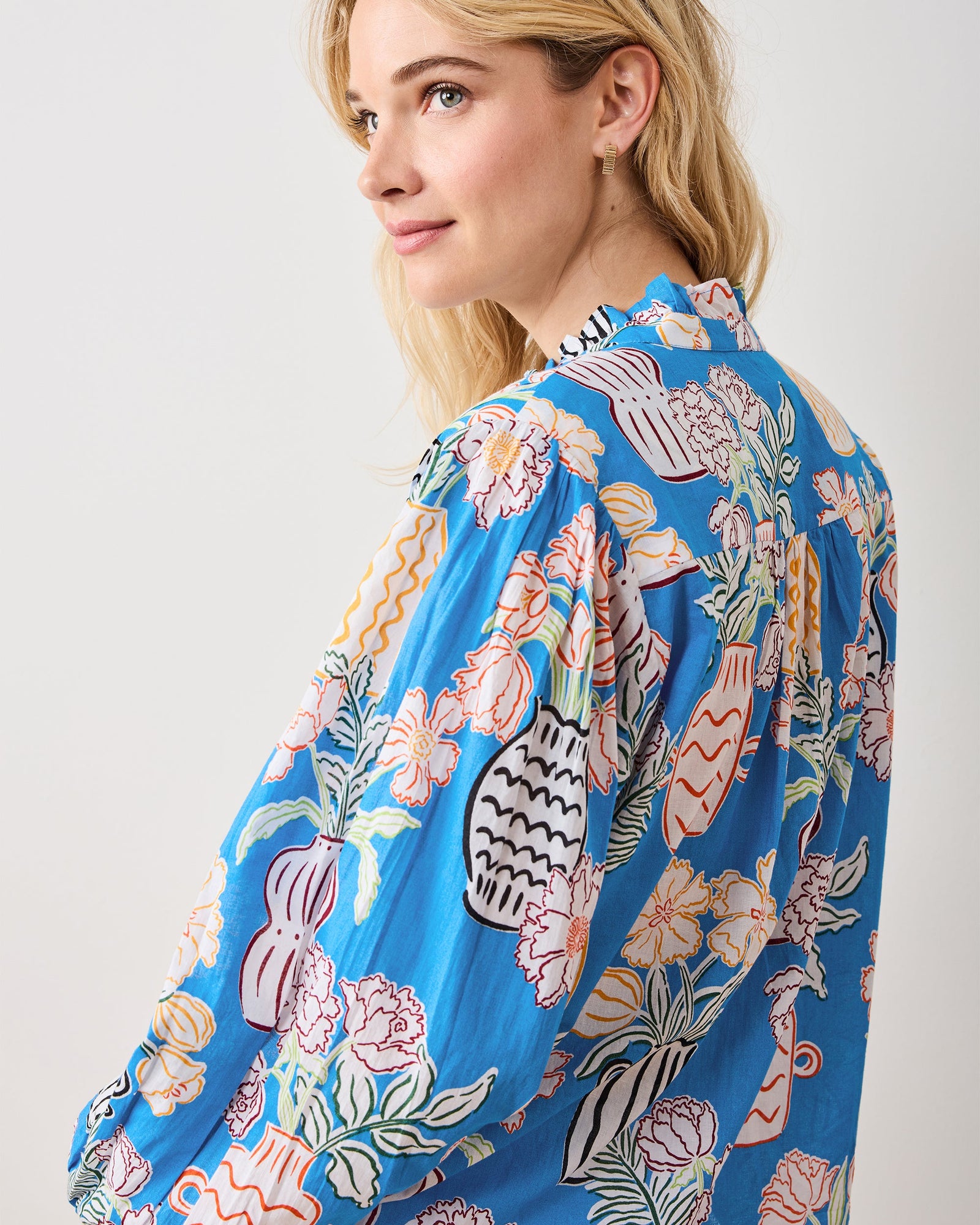 Antique Vases - On a Whim Blouse - Blue Sky - Printfresh