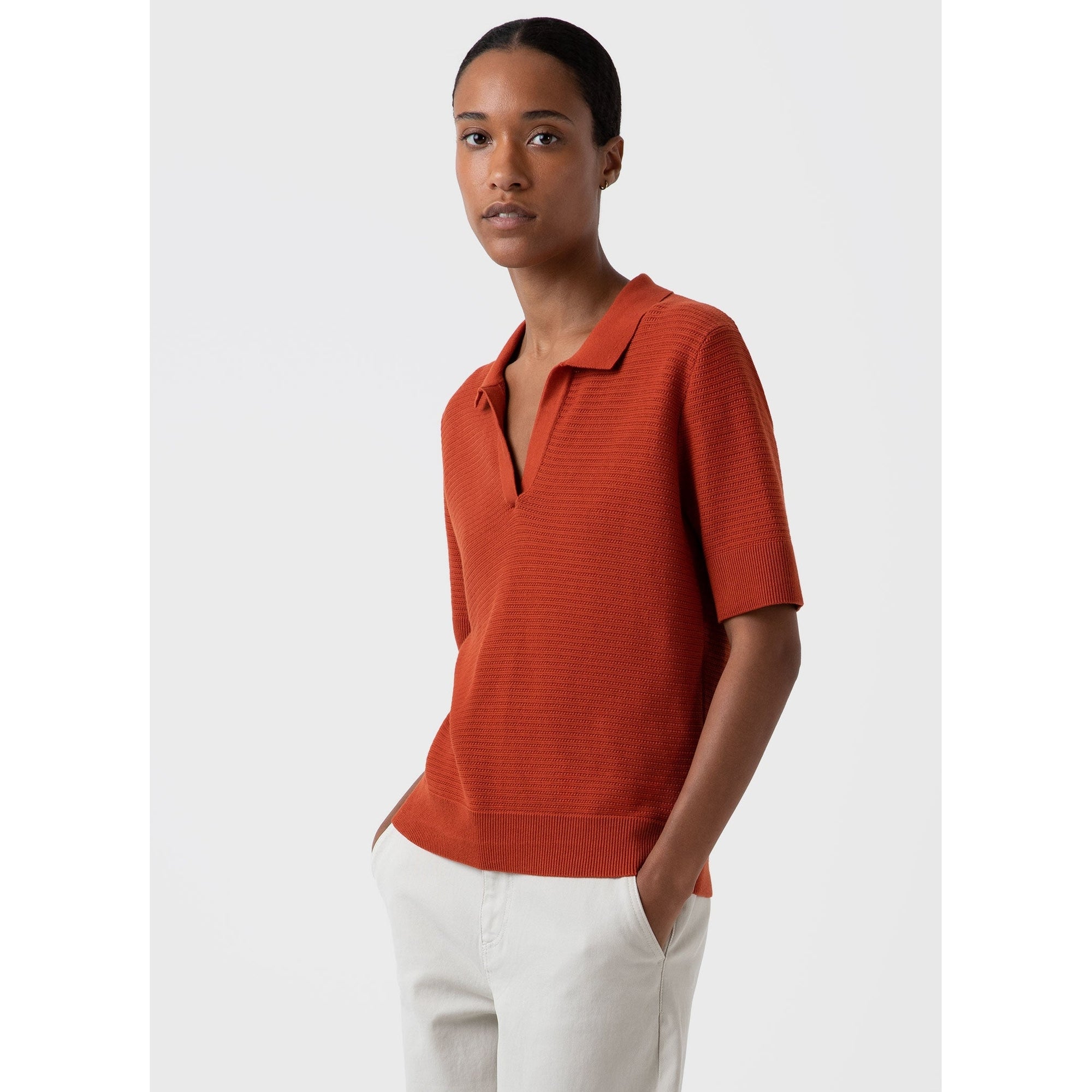 Archive Knit Polo | Women | Burnt Sienna