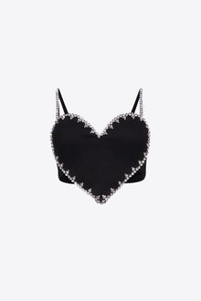 Crystal Trim Heart Top | Black