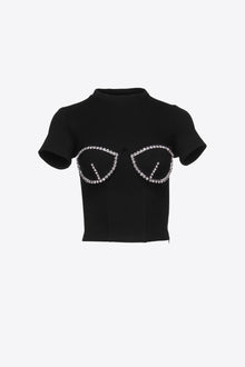Crystal Bustier Cup T-Shirt | Black