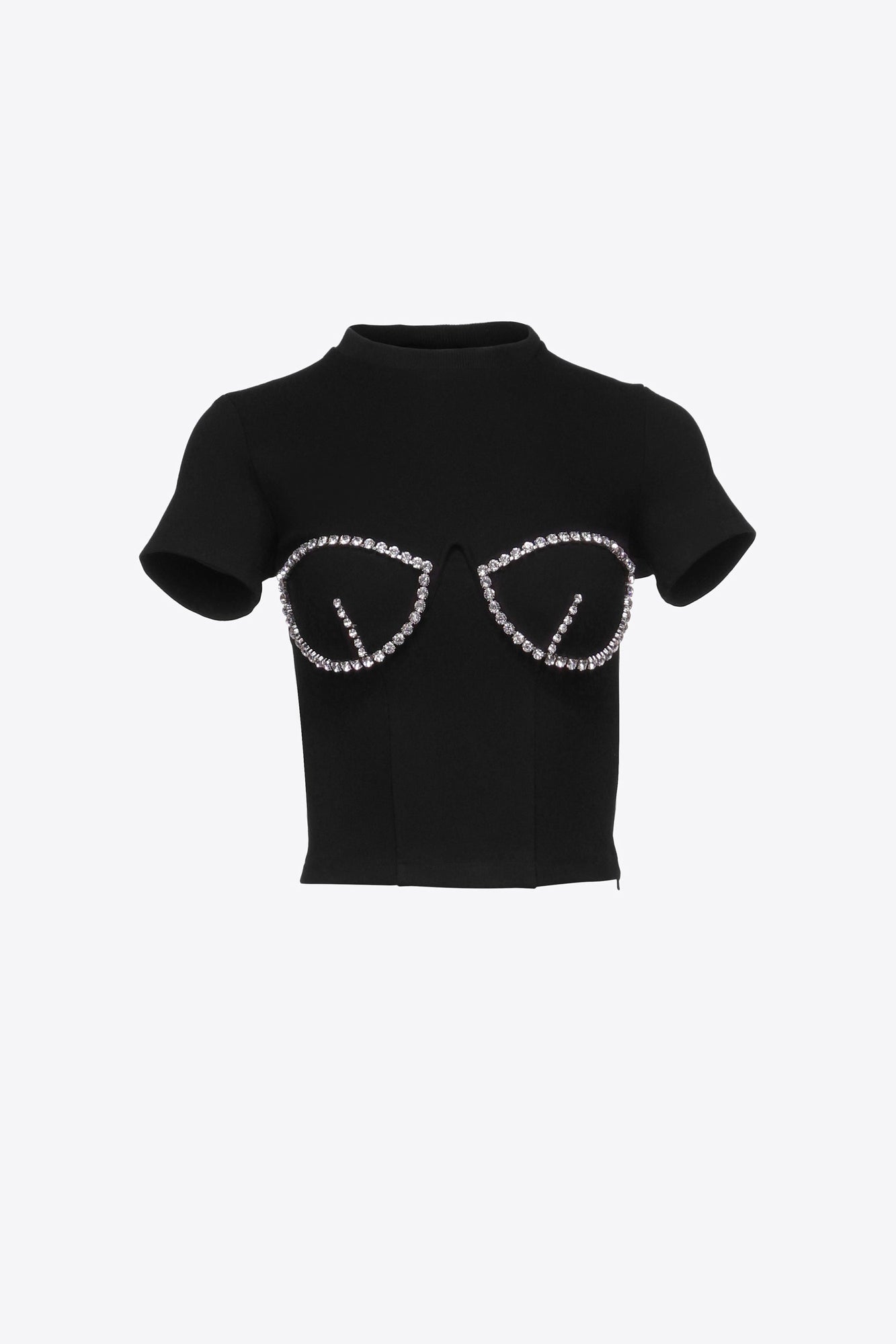 Crystal Bustier Cup T-Shirt | Black