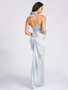 Noemie Crystal Corset Satin Gown | Silver