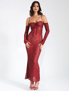 Udaya Lace Long Sleeve Maxi Dress | Burgundy