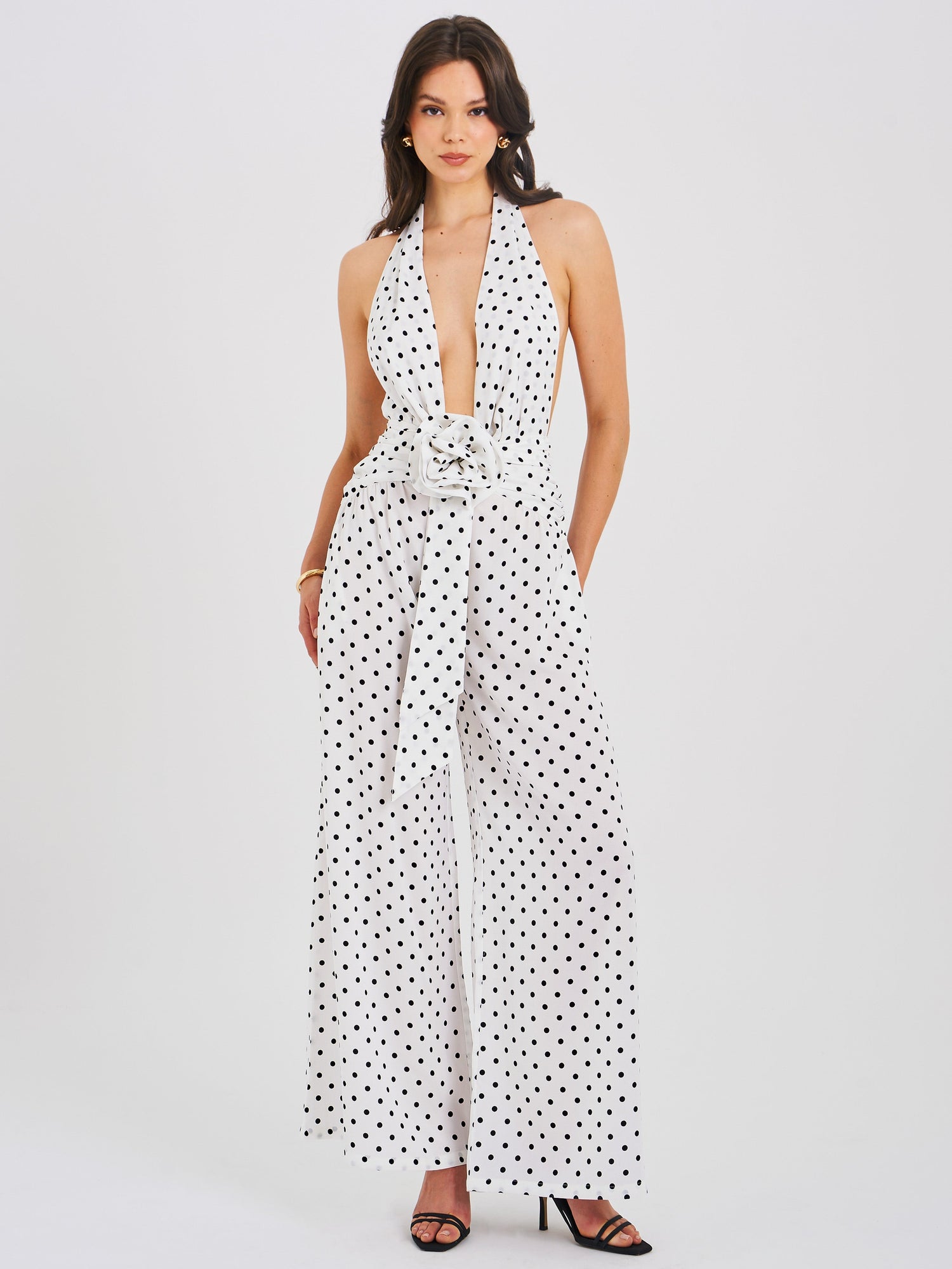 Oriana Polka Dots Halter Jumpsuit | White