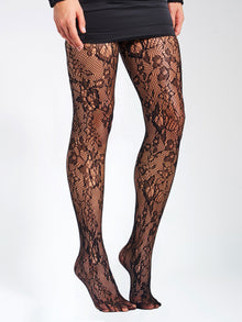 Miss Circle Lace Floral Print Tights | Black