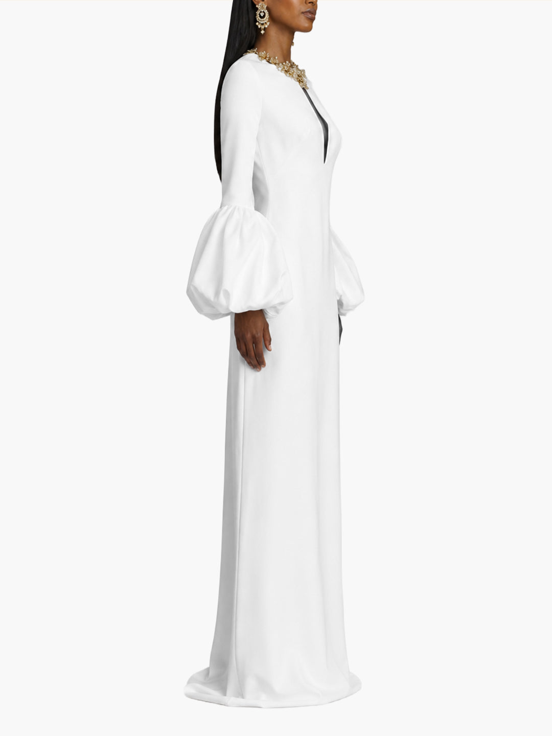 Puffed Sleeve Column Gown | Ivory