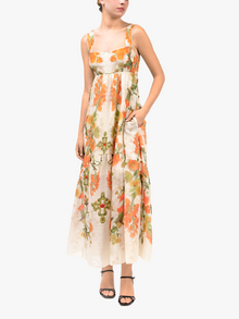 Ramie Square Neck Maxi Dress | Coral Multi
