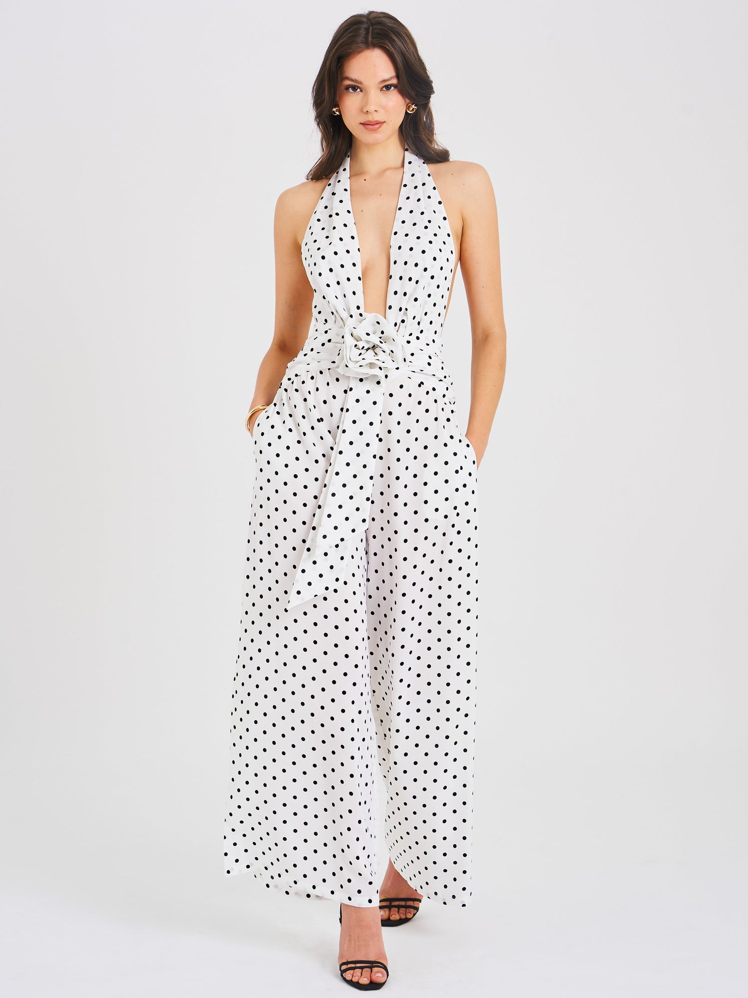 Oriana Polka Dots Halter Jumpsuit | White