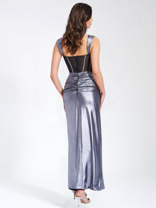 Odessa Metallic Corset Maxi Dress | Silver